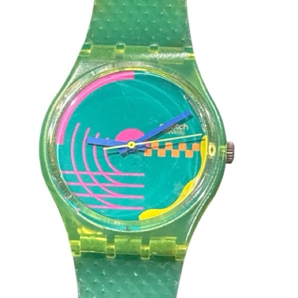 Vintage Swatch Men’s Honor Ride Green and Yellow Watch 1990 Unisex Y2K